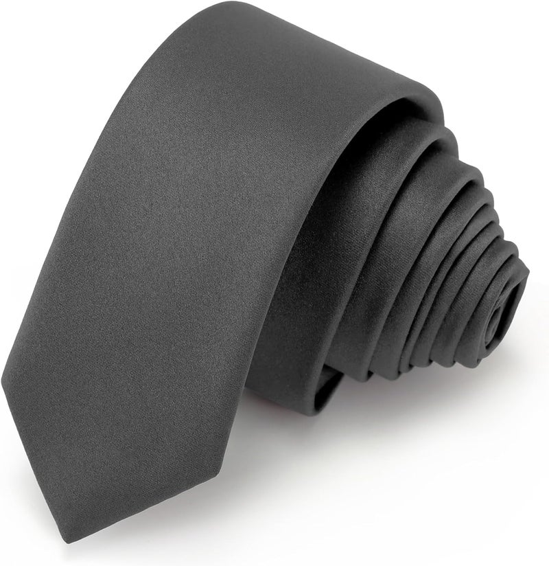 Junmaxroad Store Boys Black Tie Satin Solid Color Necktie for Teen Wedding School Graduation with Gift Box - Image 1